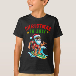 Christmas In July Shirt Boys Kids Santa Surfing Su