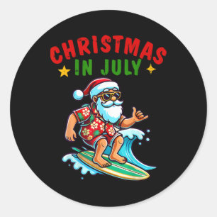 Christmas In July Shirt Boys Kids Santa Surfing Su Classic Round Sticker