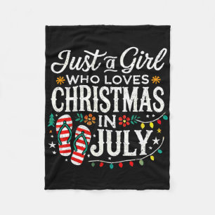 Christmas In July Shirt Girls Funny Summer Beach V Fleece Blanket