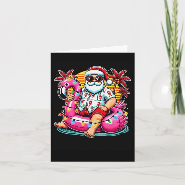 Christmas In July Shirt Santa Flamingo Float Summe Card (Front)