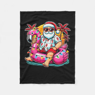 Christmas In July Shirt Santa Flamingo Float Summe Fleece Blanket