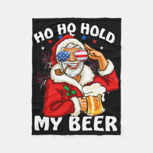 Christmas In July Shirt Santa Ho Ho Hold My Beer Fleece Blanket