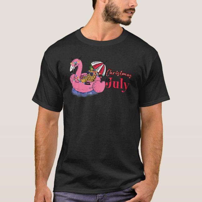 Christmas in July Shirt Summer Flamingo Float Xmas (Front)
