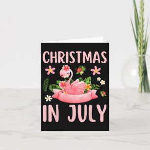 Christmas In July Shirts For Women Pink Flamingo Card