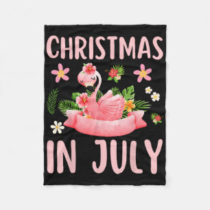 Christmas In July Shirts For Women Pink Flamingo Fleece Blanket