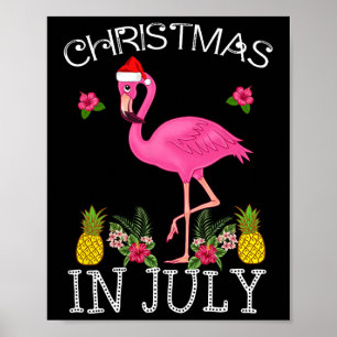 Christmas In July Shirts For Women Pink Flamingo Poster