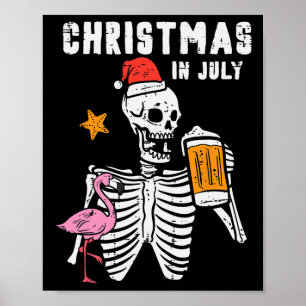 Christmas In July Skeleton Santa Funny Summer Xmas Poster