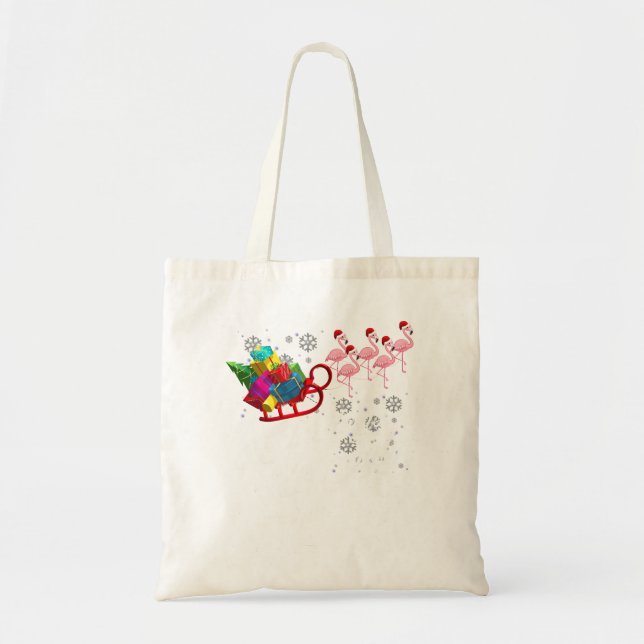 Christmas In July Sleigh Flamingos Pink Flamingo R Tote Bag (Front)