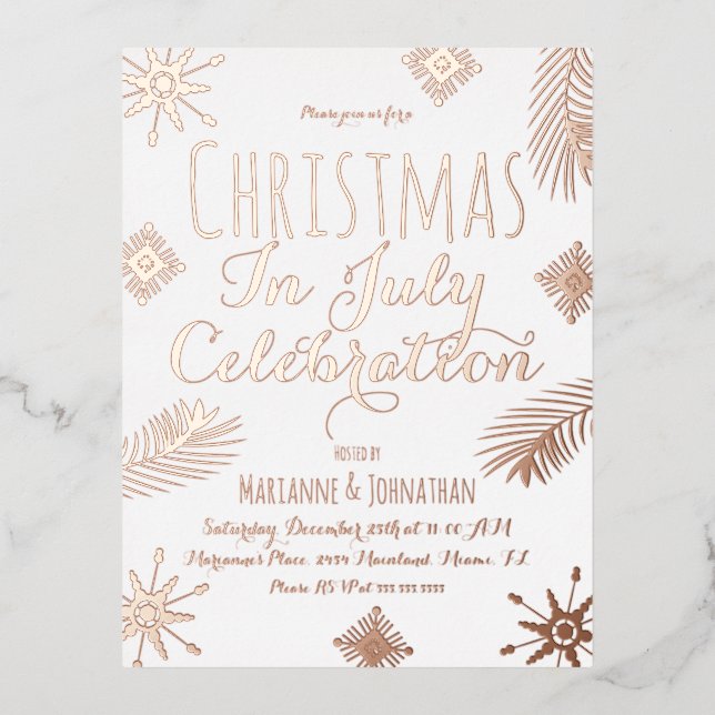 Christmas In July Snowflakes Foil Pressed Holiday Postcard (Front)