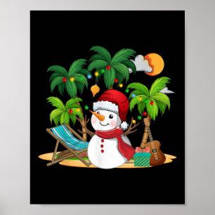 Christmas In July Snowman On Palm Tree Tropical Be Poster