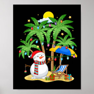Christmas In July Snowman On Palm Tree Tropical Be Poster