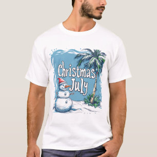 Christmas in July Snowman & Palm Tree Design T-Shirt