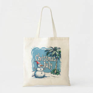 Christmas in July Snowman & Palm Tree Design Tote Bag