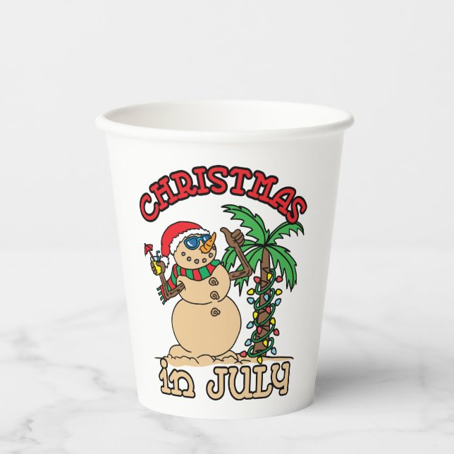 Christmas in July Snowman Sand Beach Paper Cups (Front)