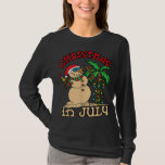 Christmas In July Snowman Sand Palm Tree Summer T-Shirt<br><div class="desc">Christmas In July Snowman Sand Palm Tree Summer</div>