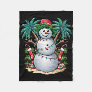 Christmas In July Snowman Summer Palm Tree Tropica Fleece Blanket