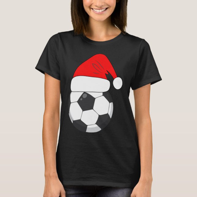 Christmas In July Soccer Ball Santa Hat Xmas ball  T-Shirt (Front)