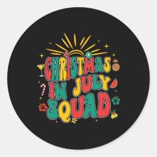 Christmas In July Squad Groovy Retro Beach Summer  Classic Round Sticker