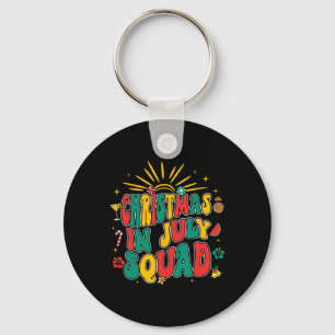 Christmas In July Squad Groovy Retro Beach Summer Key Ring
