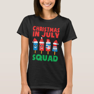 Christmas In July Squad Ice Pop Crew Santa Hat Dec T-Shirt