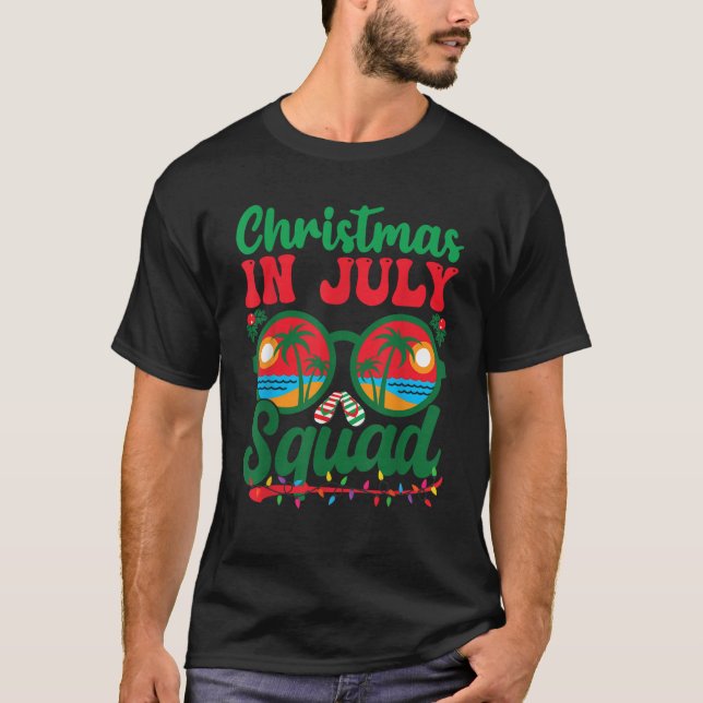Christmas In July Squad Retro Sunglass Palm Tree S T-Shirt (Front)
