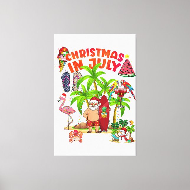 Christmas In July Squad Santa And Friends Xmas Boy Canvas Print (Front)