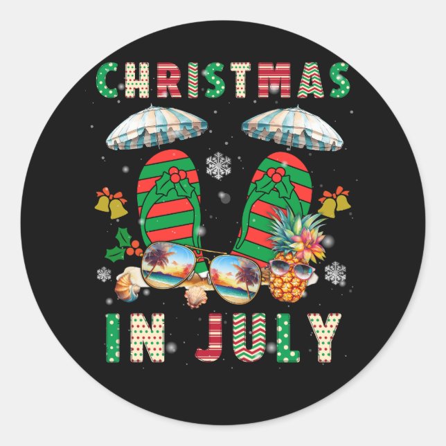 Christmas In July Squad Summer Vacation Xmas Flip  Classic Round Sticker (Front)