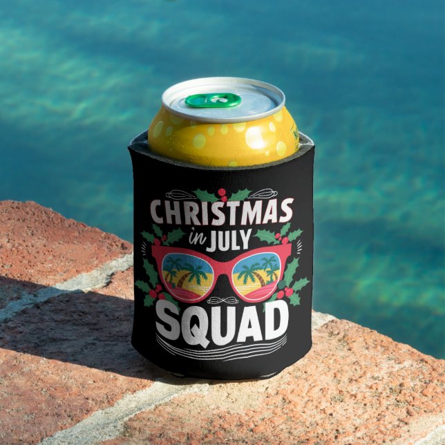Christmas In July Squad Sunglasses Summer Beach Can Cooler (In Situ Pool)