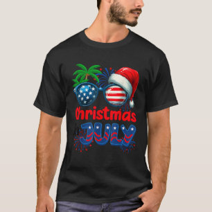 Christmas In July Summer Beach Hawaii Santa USA Fl T-Shirt