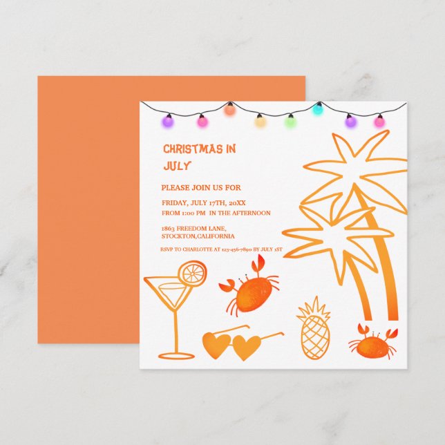 Christmas In July Summer Beach Party   Invitation (Front/Back)