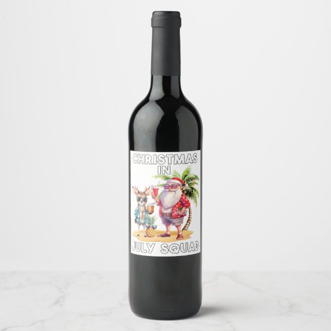 Christmas in July Summer Beach Vacation Xmas Ugly  Wine Label (Front)