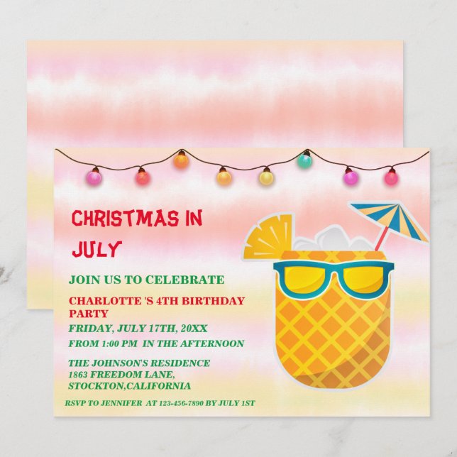 Christmas In July Summer Birthday Party  Invitation (Front/Back)