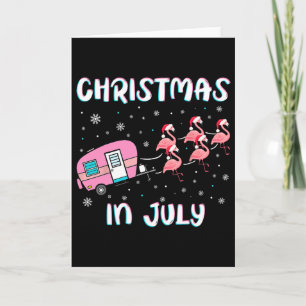 Christmas In July Summer Camping Flamingo Trailer Card