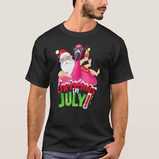 Christmas In July  Summer Flamingo Float Xmas T-Shirt (Front)