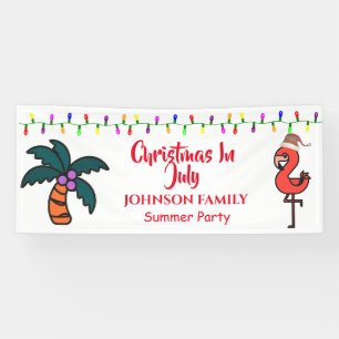 Christmas In July Summer Party Flamingo  Banner