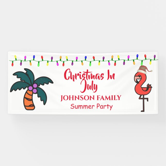 Christmas In July Summer Party Flamingo  Banner (Horizontal)