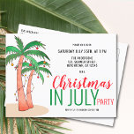 Christmas in July Summer Party Invitation Postcard<br><div class="desc">Invite family and friends to your Christmas in July celebration with this fun invitation featuring hand-drawn palm trees decorated with lights and baubles.
Customise these invitations with your details and enjoy the fun!
Original Watercolor © Michele Davies.</div>