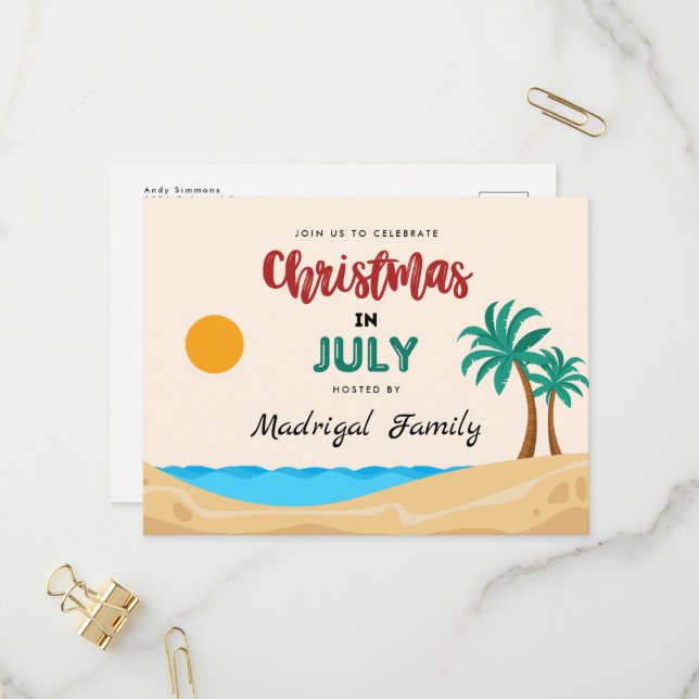 Christmas in July Summer Party Invitation Postcard (Front/Back In Situ)