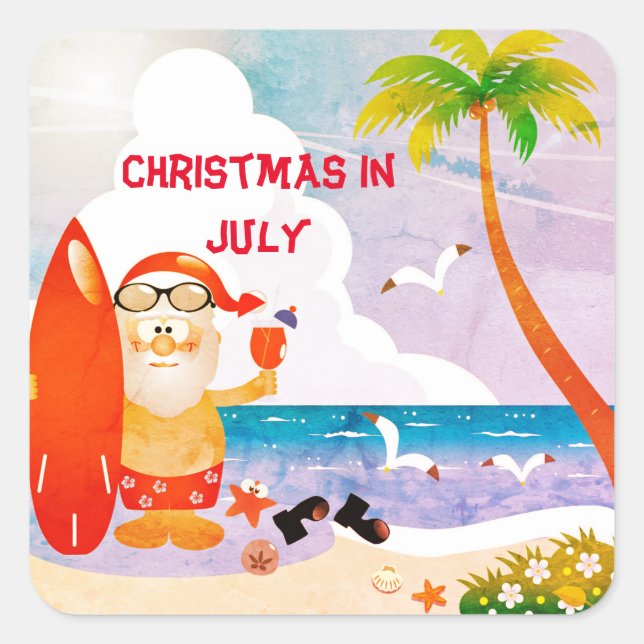  Christmas In July Summer Party Santa Claus Square Sticker (Front)