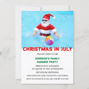 Christmas In July Summer Pool Party  Invitation