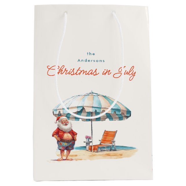Christmas in July Summer Santa at the beach Medium Gift Bag (Front)
