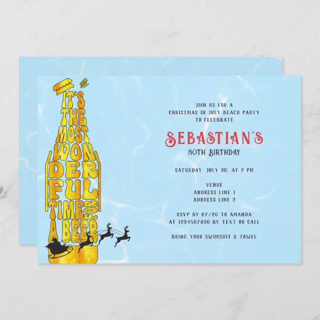 Christmas in July Summer Santa Beer & BBQ Birthday Invitation (Front/Back)