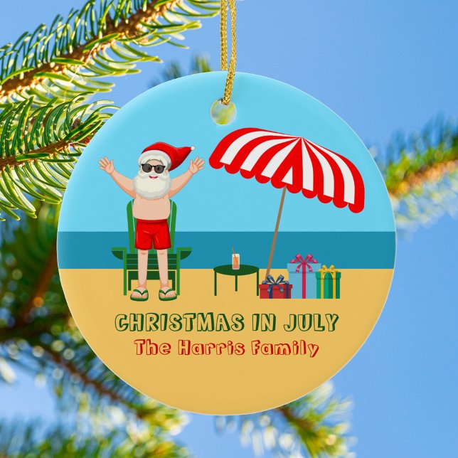 Christmas in July Summer Santa Claus Cute Beach Ceramic Tree Decoration (Creator Uploaded)