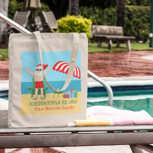 Christmas in July Summer Santa Claus Cute Beach Tote Bag