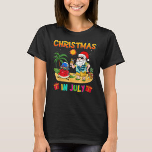 Christmas In July Summer Santa Surfing Beach Vaca T-Shirt