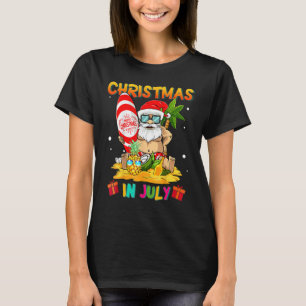 Christmas In July  Summer Santa Surfing Beach Vaca T-Shirt