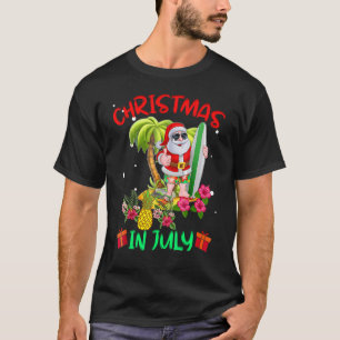 Christmas In July Summer Santa Surfing Beach Vaca T-Shirt
