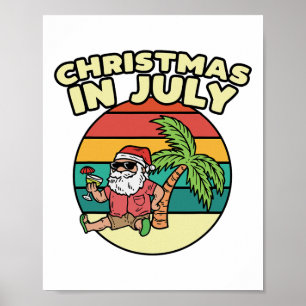 Christmas In July Summer Santa Vintage Xmas Men Wo Poster
