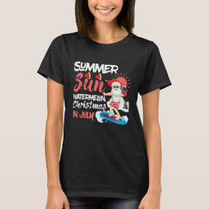 Christmas In July Summer Sun Santa Surfing Waterme T-Shirt