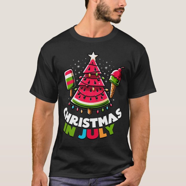 Christmas In July Summer Watermelon Popsicle Tree T-Shirt (Front)